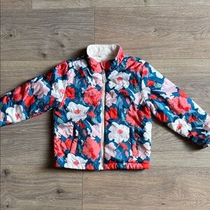 Floral Zip Up Fleece Lined Puffer Coat Jacket - Teal & Coral Size 3T